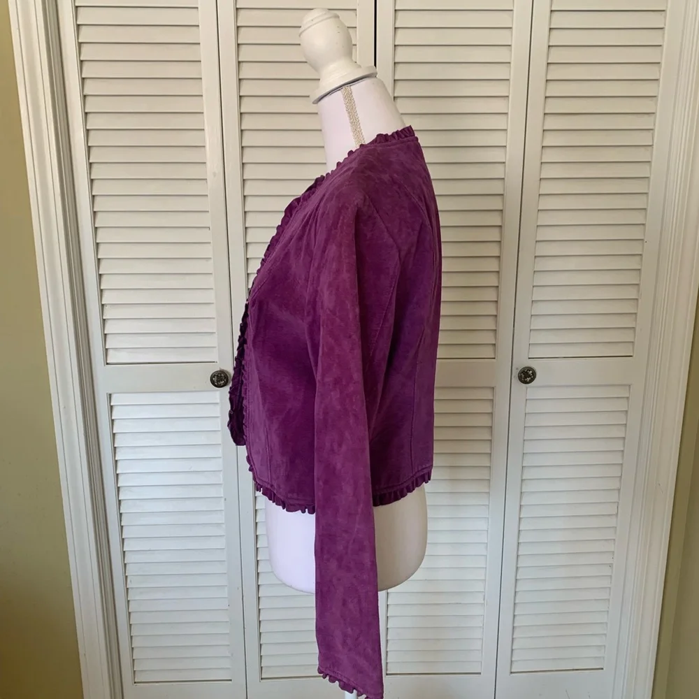 Catherine Stewart Purple Women's Suede Ruffled Jacket Size M